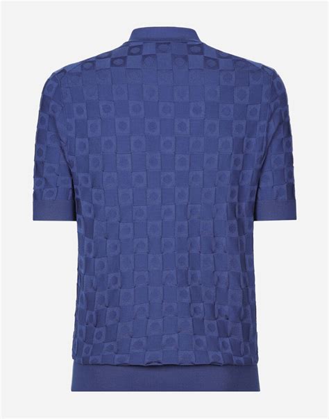 3d Check Silk Jacquard Polo Shirt In Azure For Men Dolceandgabbana®