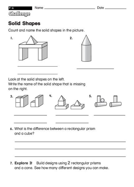 Solid Shapes Worksheet For 3rd 5th Grade Lesson Planet