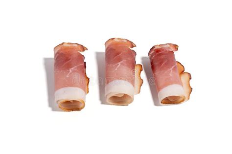 Three Pieces Of Ham Are On A White Background Stock Photo Image Of