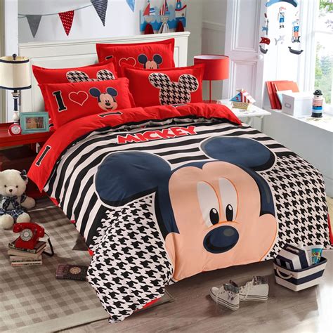 Disney Red Mickey Mouse Duvet Cover Set 3 Or 4 Pieces Striped Double