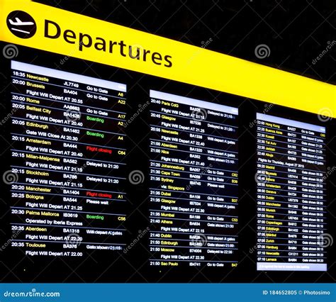 Airport Flight Information, International Departure Board Displayed on ...