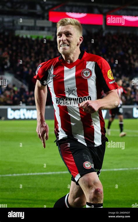 LONDON UK 20th Jan 2024 Ben Mee Of Brentford Celebrates Scoring His