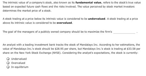 The Intrinsic Value Of A Company S Stock Also Known