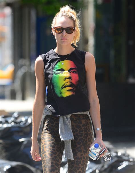 Candice Swanepoel In T Shirt And Leopard Leggings In Soho New York