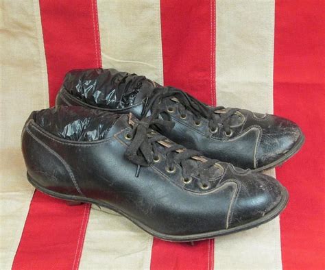 Vintage 1940s Spalding Black Leather Baseball Shoescleats Sz7 Great