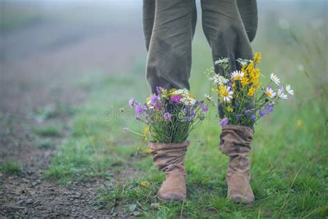 Garden Flowers in Boots in Autumn Season Stock Image - Image of field ...