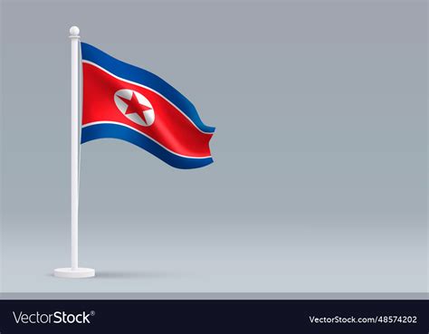 3d Realistic National North Korea Flag Isolated Vector Image