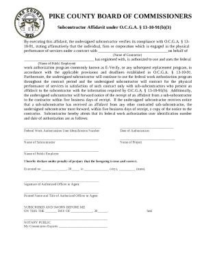 Subcontractor Affidavit Under O C G A 13 10 91 B 3 Doc Template