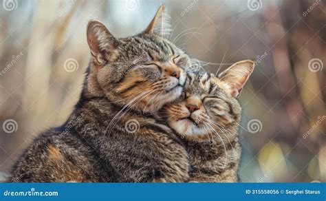 Two Cats Are Cuddling Together With Their Heads Touching Ai Stock