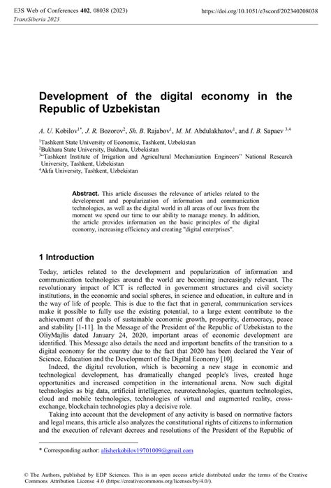 (PDF) Development of the digital economy in the Republic of Uzbekistan