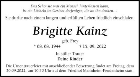 Traueranzeigen Von Brigitte Kainz Trauerportal Ihrer Tageszeitung