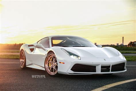 White Ferrari 488 With Rose Gold Strasse Wheels