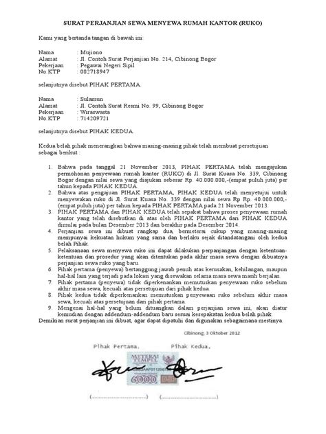 Contoh Surat Sewa Menyewa Ruko Id