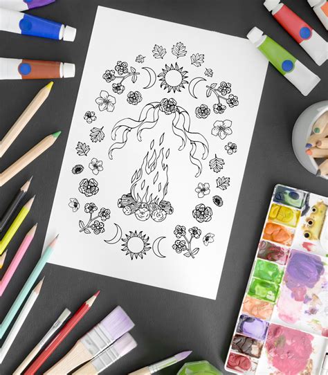 Beltane Colouring Page May Day Pagan Art Altar Decoration Pagan Wall