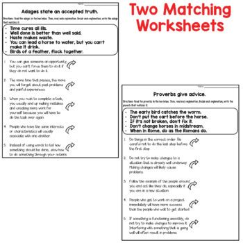 Proverbs And Adages Worksheets Packet Three Activities For Th And Th