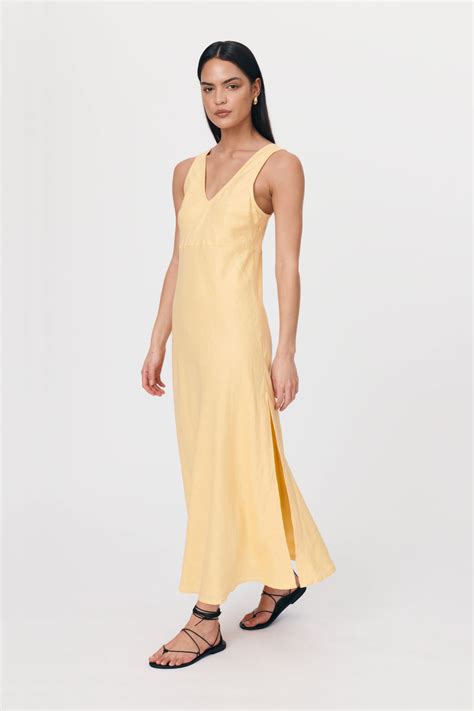 Rowie The Label Regina Linen Maxi Dress Butter Dresses