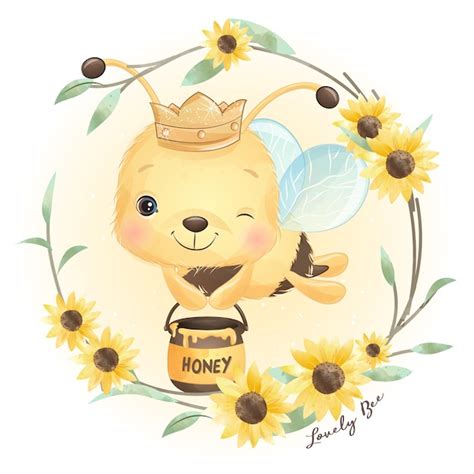 Abeja Linda Del Doodle Con Ilustraci N Floral Vector Premium