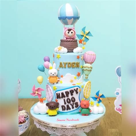 Fondant Cake Miffy And Friends With Baby Boy Hot Air Balloon Theme