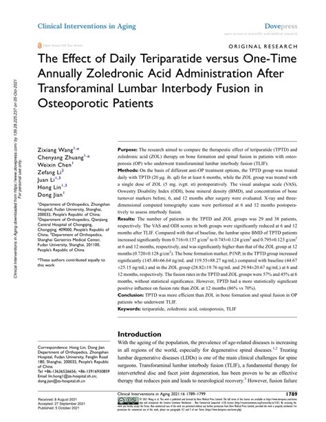 PDF The Effect Of Daily Teriparatide Versus One Time Annually