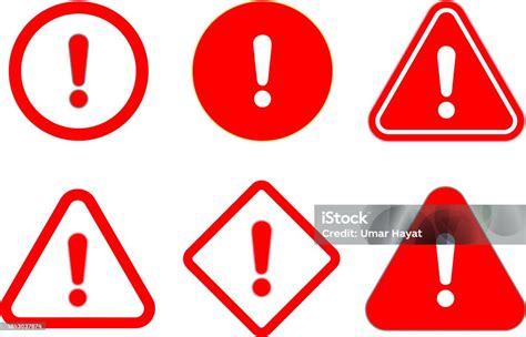 Red Caution Danger And Warning Signs Icons Set Vector Exclamation Marks Attention Alert Or Error