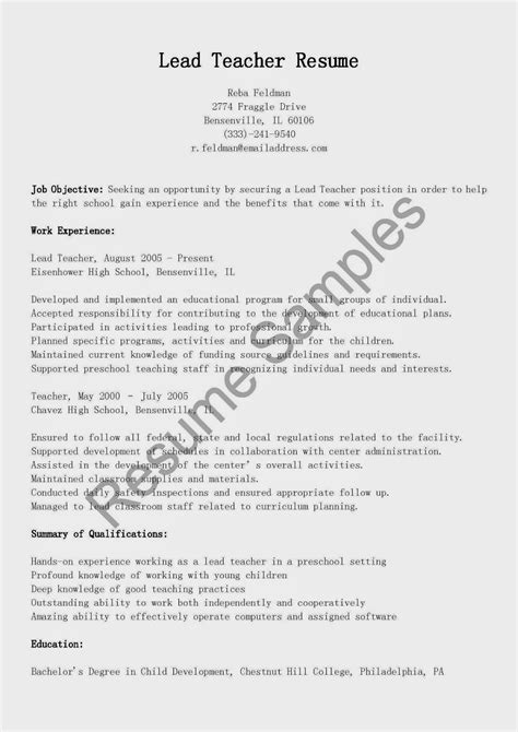 Resume Samples Lead Teacher Resume Sample