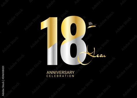 18 Years Anniversary Celebration gold and silver Vector Template, 18 ...