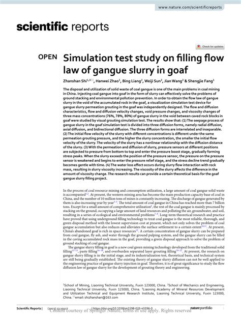 Pdf Simulation Test Study On Filling Flow Law Of Gangue Slurry In Goaf