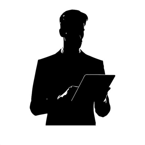 Premium Vector A Man In A Suit Is Holding A Tablet Business Man Stand