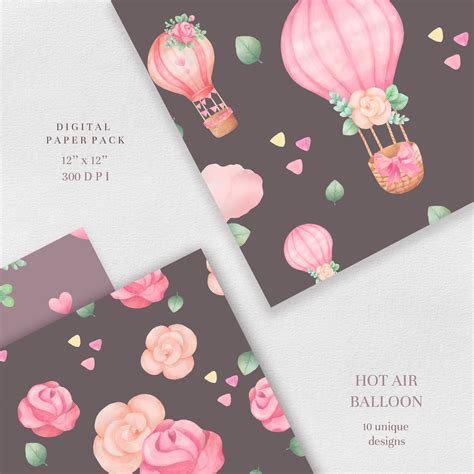 Hot Air Balloon Digital Paper Watercolor Floral Seamless Etsy