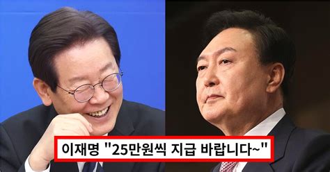 이재명 전국민 25만원 민생회복지원금 요구 13조 맡겨놨냐 Vs 멋진 정치인