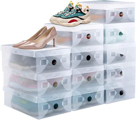 PERFETSELL 12pcs Plastic Shoe Boxes Clear Shoe Box Storage Foldable