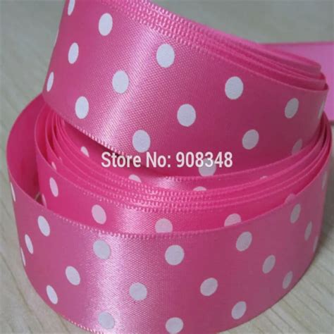 Mm Polyester Hot Pink Polka Dots Printed Satin Ribbon