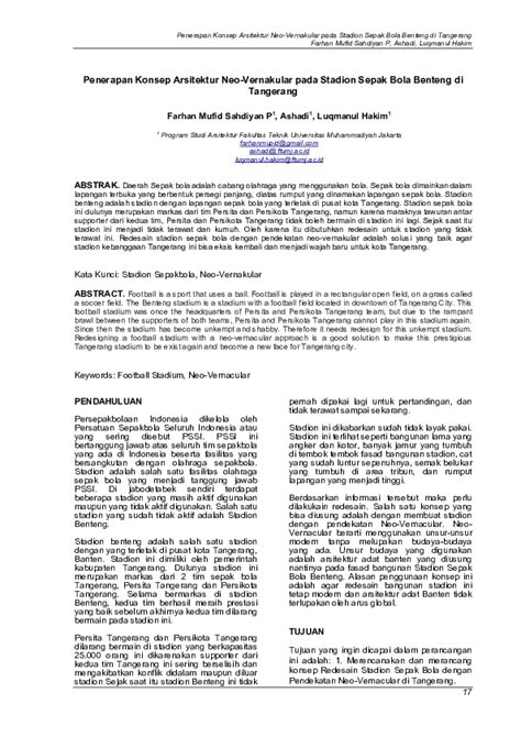 Pdf Penerapan Konsep Arsitektur Neo Vernakular Pada Stadion Sepak