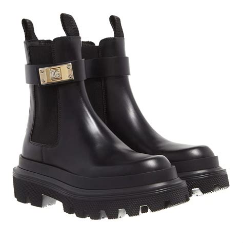 Dolce Gabbana Boot With Logo Plaque Black Chelsea Laars