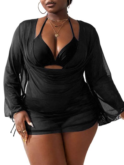 Wodecasa Women S Plus Size Piece Swimsuits Halter Triangle Bikini Set With Drawstring Semi