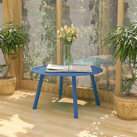 Blue Round Outdoor Coffee Table Weather Resistant Metal Large Side