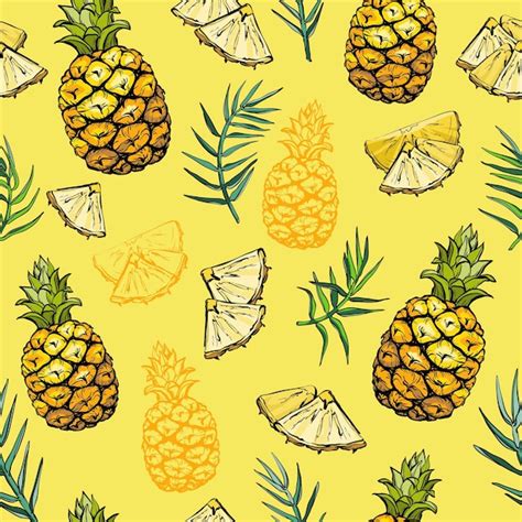 Premium Vector Seamless Pattern With Pineapples And Palm Leaves