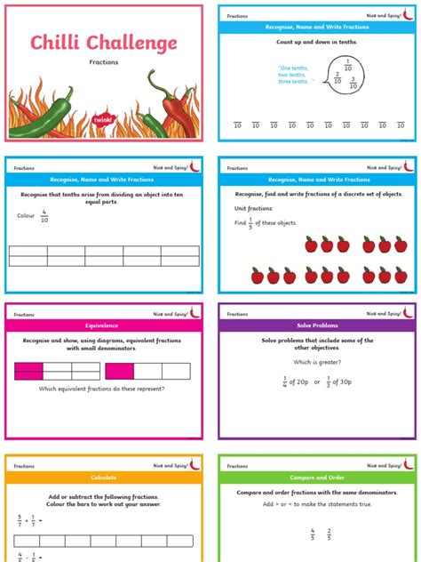 T2 M 5887 Chilli Challenge Year 3 Fractions Differentiated Maths Challenge Cards English Ver