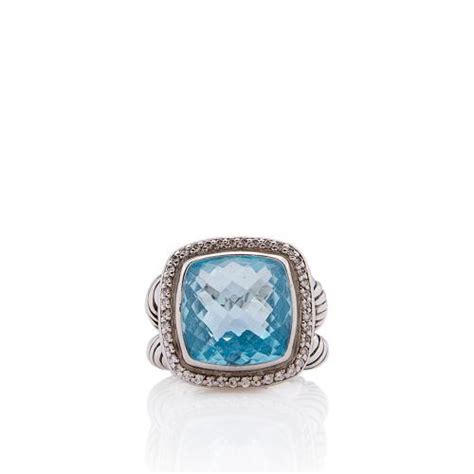 David Yurman Sterling Silver Diamond Blue Topaz Albion Mm Ring Size