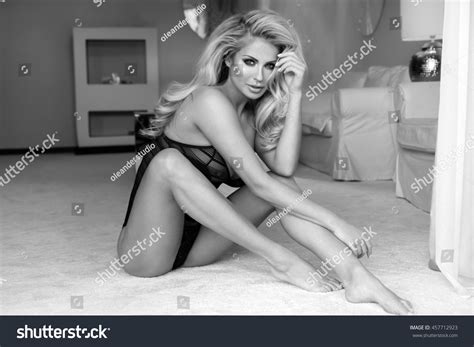 Blonde Beautiful Sexy Woman Posing Indoor Stock Photo