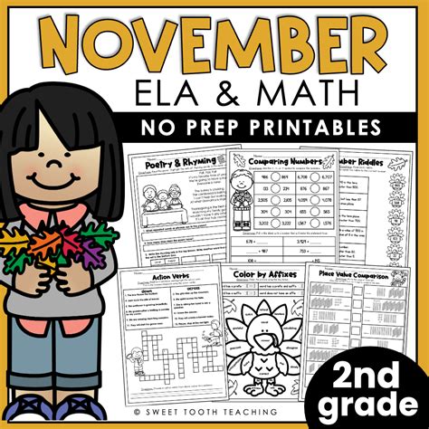 November No Prep Pack Nd Grade Fall Worksheets Grammar Reading