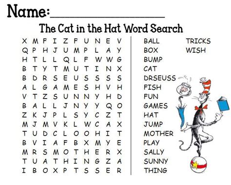 Cat In The Hat Word Search Printable Printable Word Searches