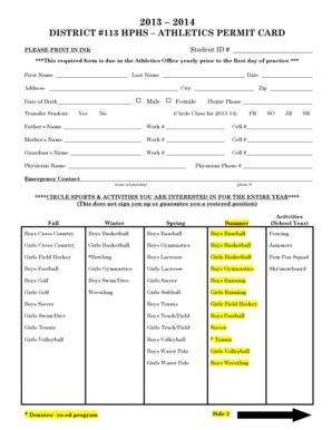 Fillable Online Hphs Dist Permit Card Pdf Highland Park High