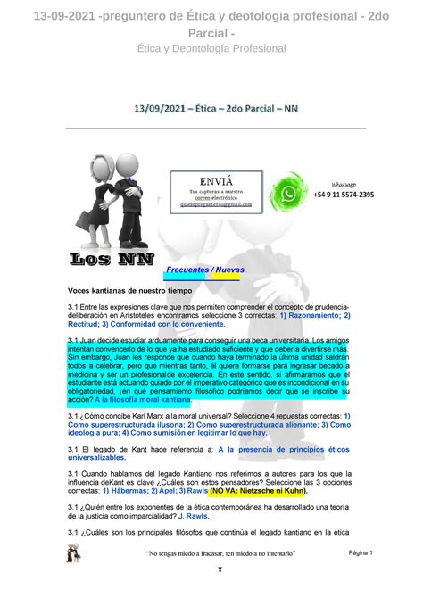 Preguntero Do Parcial Etica Y Deontologia Preguntero De