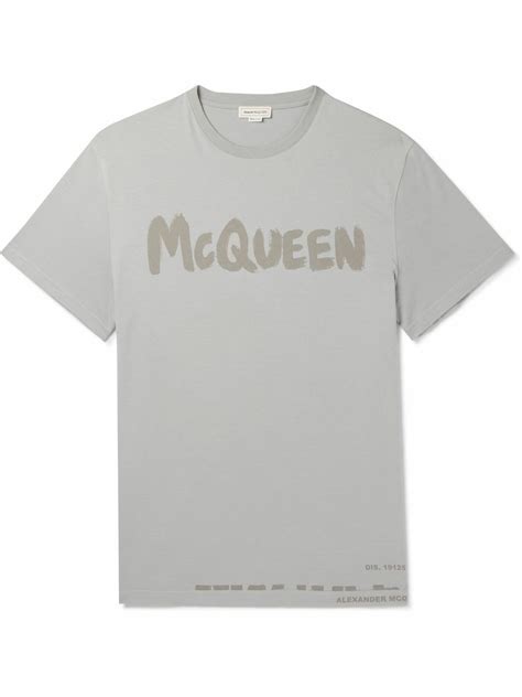 Alexander McQueen Logo Print Cotton Jersey T Shirt Gray Alexander