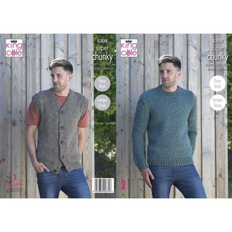 King Cole Pattern 5308 Waistcoat And Round Neck Sweater In Big Value Super Chunky Stormy