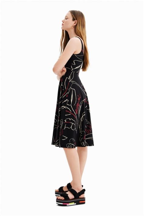 Rochie Neagra Cu Print Outlet Desigual Solmar