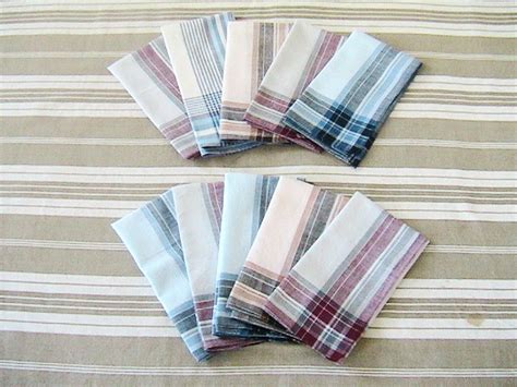 French 1950s Men Cotton Handkerchiefs Lot Of 10 Checked Print