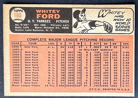 Topps Whitey Ford Baseball Card Exmt New York Yankees Ebay