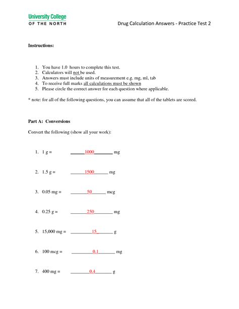 Nursing Dosage Calculations Worksheets